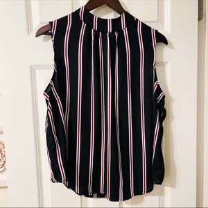 Who What Wear Black Striped Mock Neck Sleeveless Career Blouse - 1X